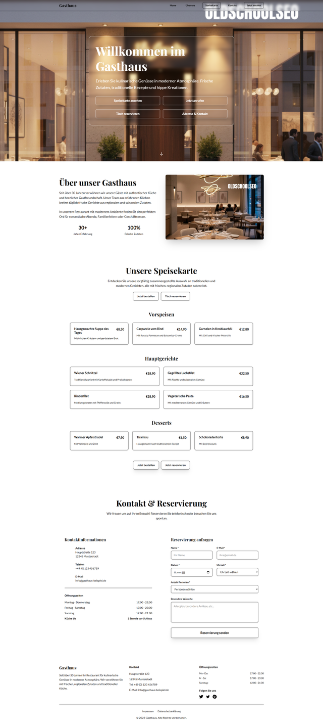 Mobile Ansicht von Gastronomie Template - Modernes Onepager-Template für Restaurants, Cafés und Gastronomie. Mit Speisekarte, Reservierung und lokalem SEO.
