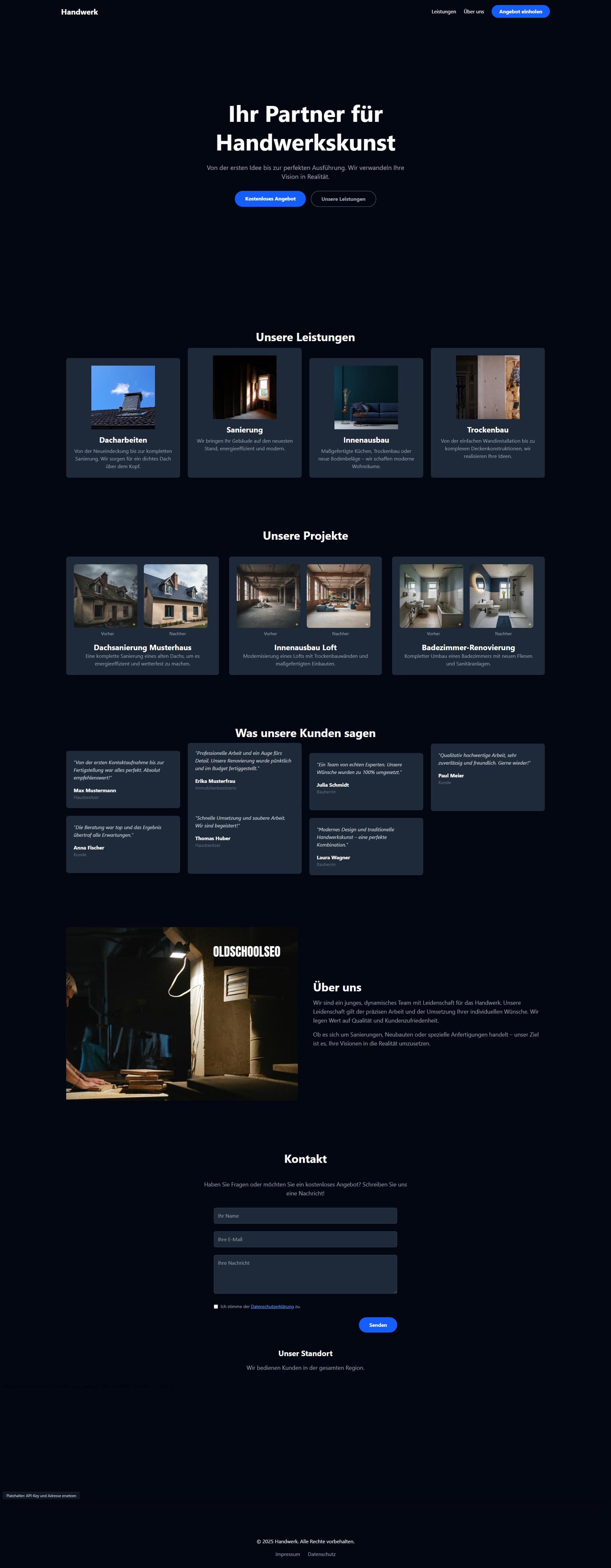 Mobile Ansicht von Handwerk Template - Professionelles Template für Handwerksbetriebe und Dienstleister. Mit Service-Übersicht, Kontaktformular und regionaler Optimierung.