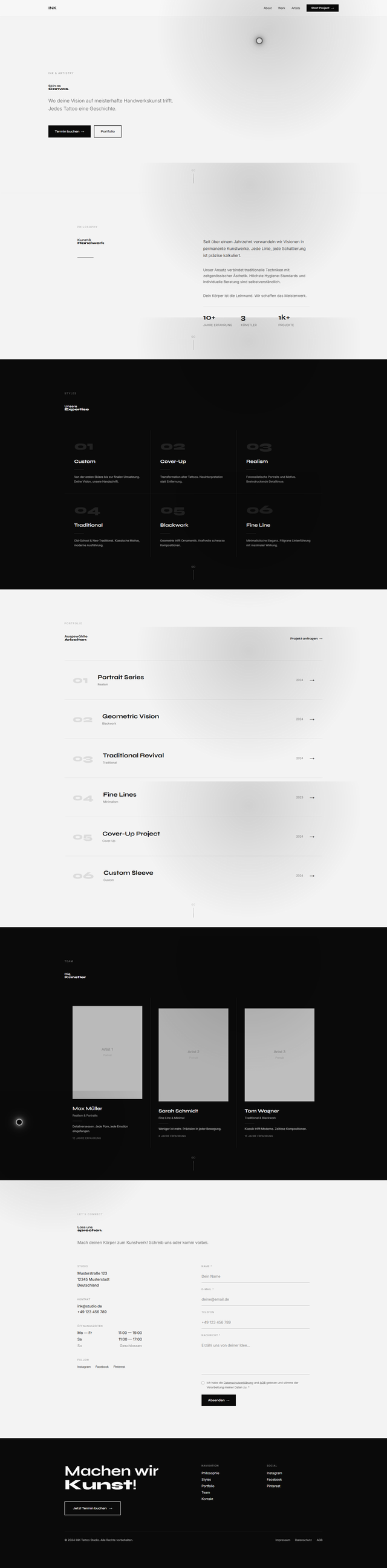 Mobile Ansicht von Tattoostudio Template - Stylisches Template für Tattoostudios und Piercing-Studios. Mit Portfolio-Galerie, Artist-Vorstellung und Terminbuchung.